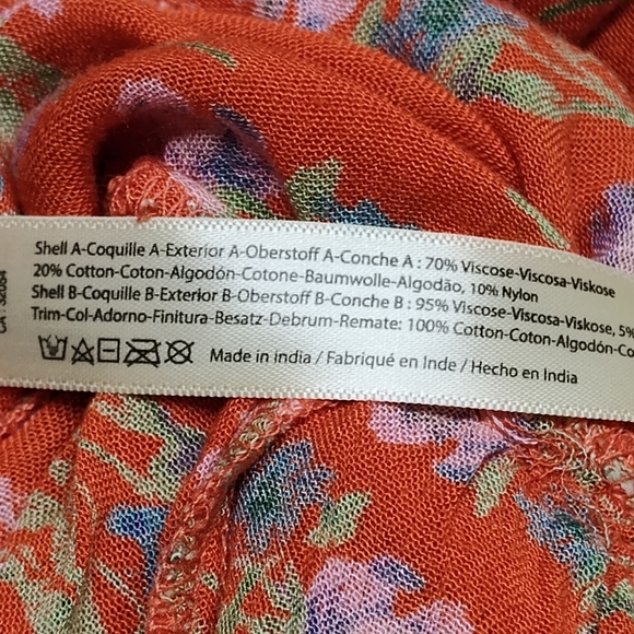 New Free People Mini Dress Women Size L Red Floral Sleeveless Ruffle Whimsical - Picture 9 of 10